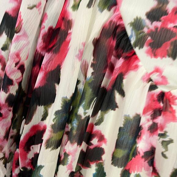 Rose + Olive Floral Sheer Blouse Plus Size 1X Boho Romantic Peasant Top Spring - Picture 6 of 8